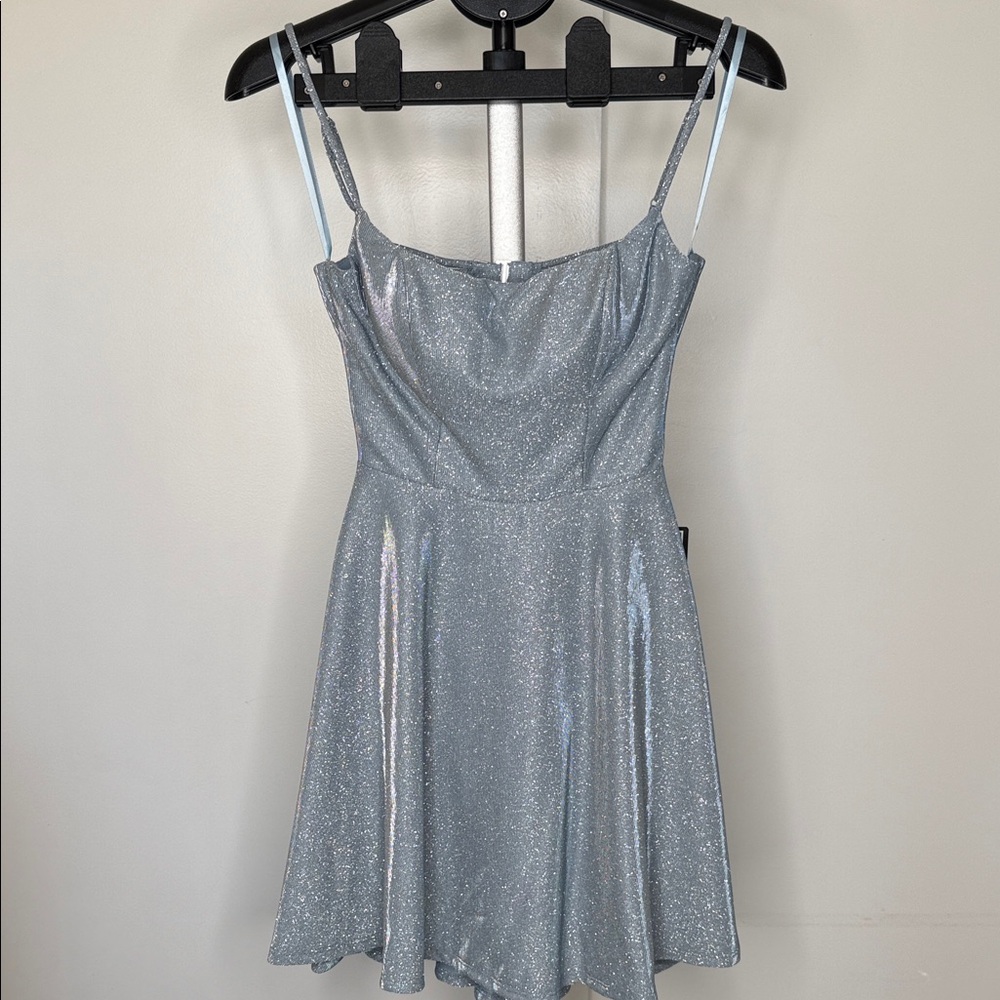 B Darlin Shimmering Silver Mini Dress